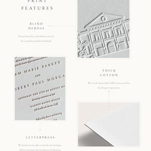 Letterpress Wedding Invitations Suite. Venue Sketch Drawing. Luxury Embossed Style (P2-105) image 6