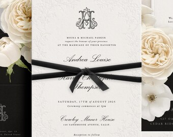 Letterpress Wedding Invitation Suite with Rustic Floral Embossed Style Border (P2-101)