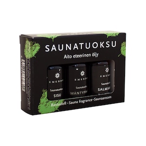 Essential Sauna Oil, Fragrance Oil, Pine, Salmiac Liquorice, Sisu, Aromatherapy set of 3x10ml