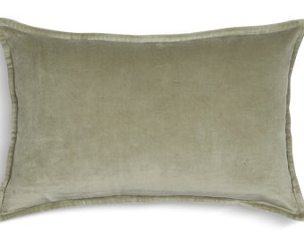 Luxe and Soft Cotton Velvet with Flange Premium Quality Square Cushion Cover In  Sage Green with Flange - (Individual) - 12" x 18"-30x45cm