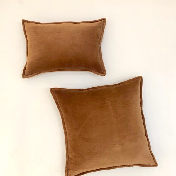 Luxe Soft Cotton Velvet Copper Cushion Cover with Flange - 12x18" (30x45cm), 20" x 20"/ 50cm x 50cm - 23x23"/60x60cm -  Cognac/Tobacco/Gold