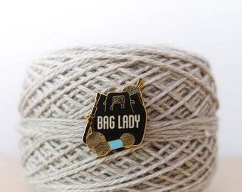 Enamel Lapel Pin: Knitting Bag Lady Knitting Lapel Pin