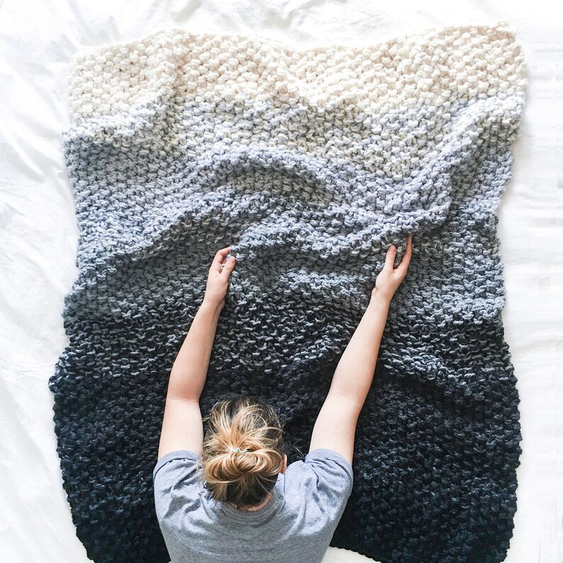 Chunky Knit Blanket Pattern Gradient Ombre Color Etsy