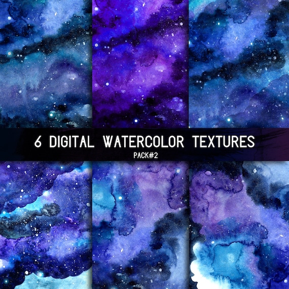 Space Watercolor Background Digital Night Sky Texture With Etsy