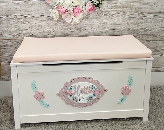 Personalised Floral Swan toy box