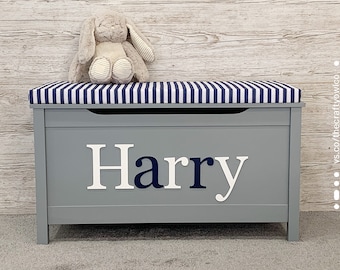 grey wooden toy chest