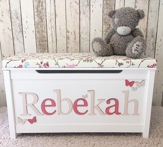 Personalised GIRLS toy box with cushion Etsy