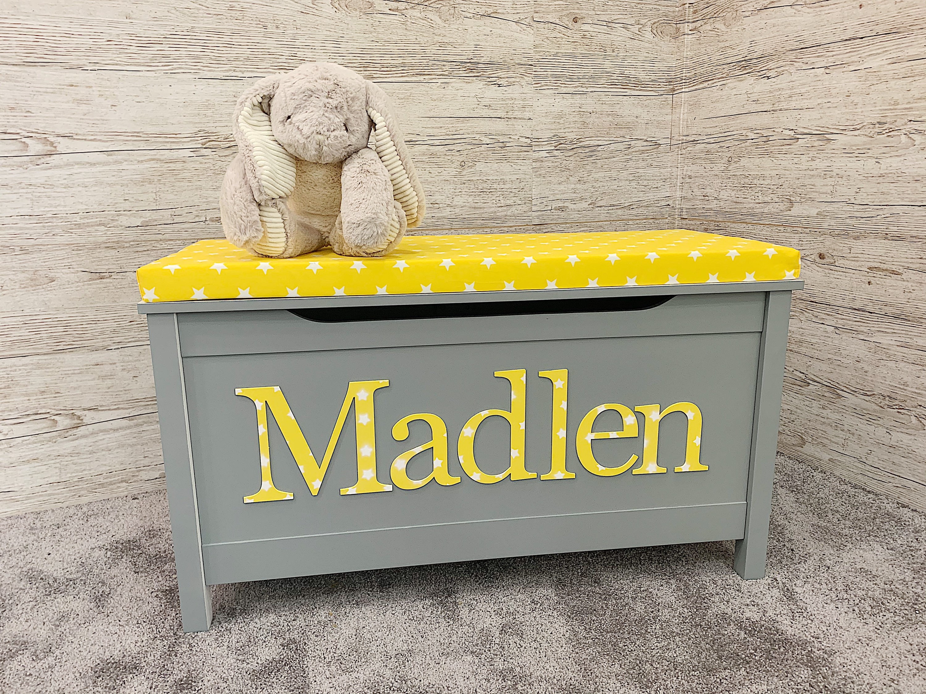 Personalised Grey Toy Box With Star Cushion Etsy UK