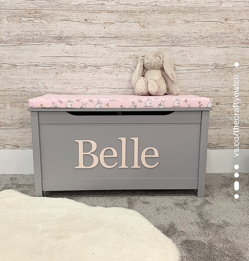 Personalised Grey Toy Box With Bunny Cushion 2022 DELIVERY Etsy UK