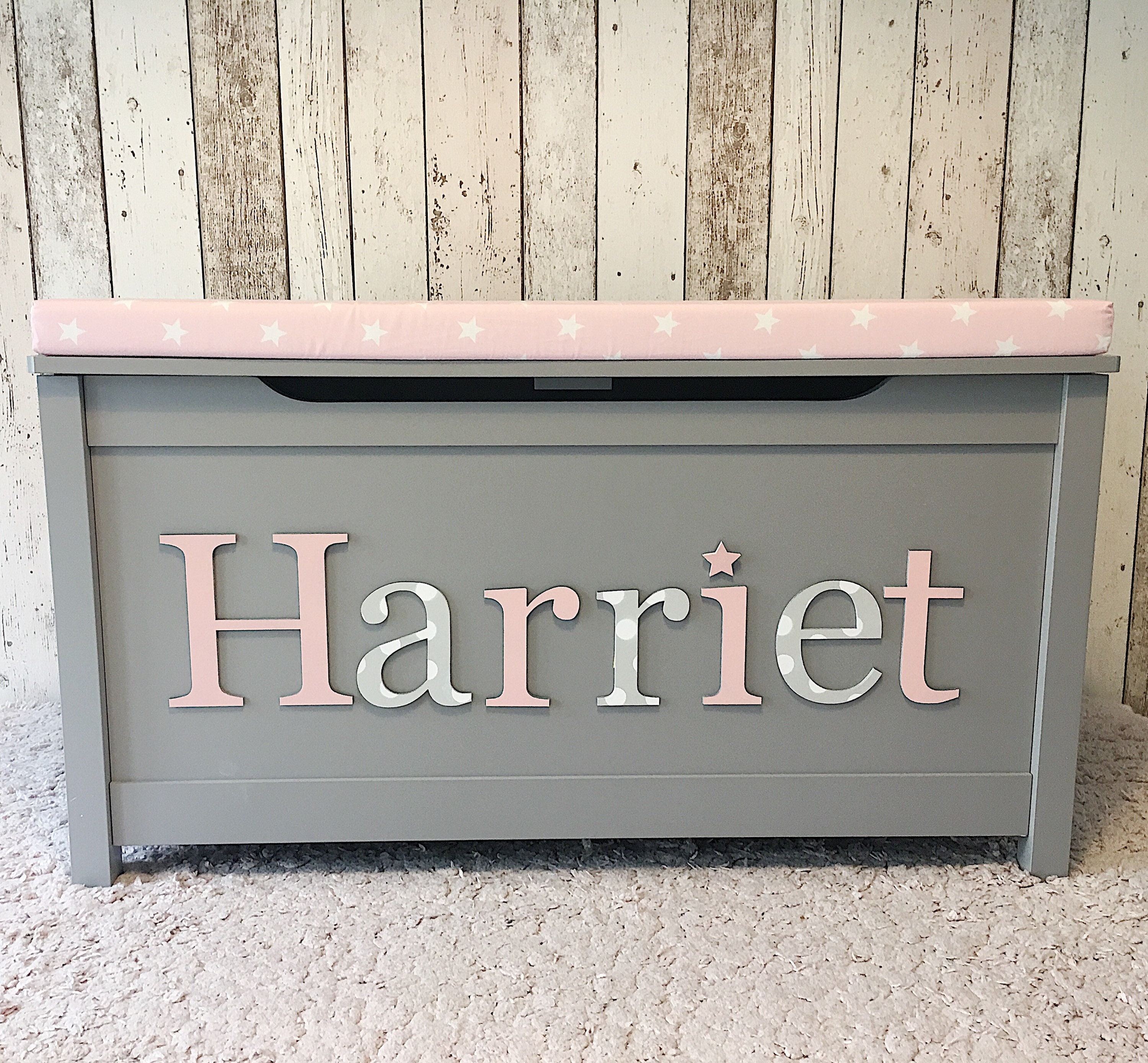 Personalised Grey Toy Box With Star Cushion Etsy UK