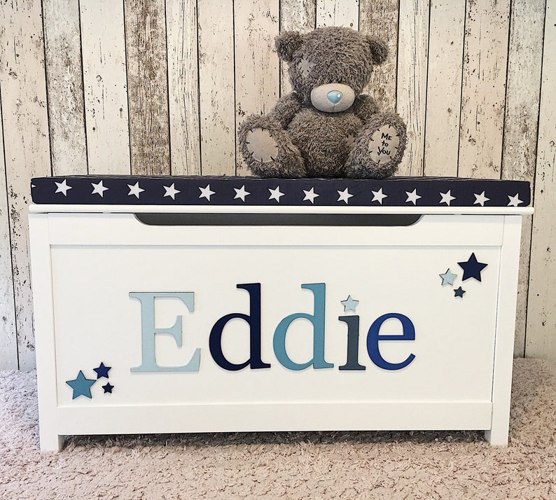 personalised toy box with cushion