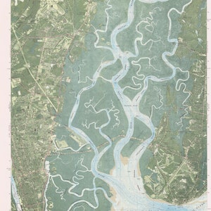 May include: A vintage map of Brunswick East Quadrangle, Georgia, showing the waterways and land features of the area. The map is printed in shades of blue, green, and brown, and includes labels for rivers, creeks, and other geographic features. The map also includes a scale bar and a legend.