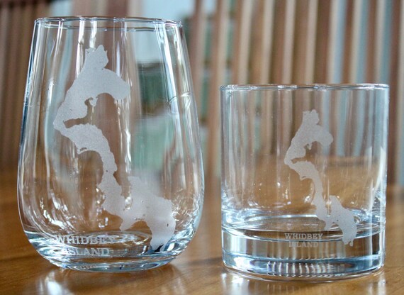 Whidbey Island Map Rocks, Stemless Wine & Pint Glasses