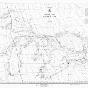 Great Lakes Historical Map 1967 (B&W) - Nautical Chart Print