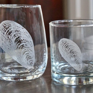 Mussel Shell Engraved Glasses