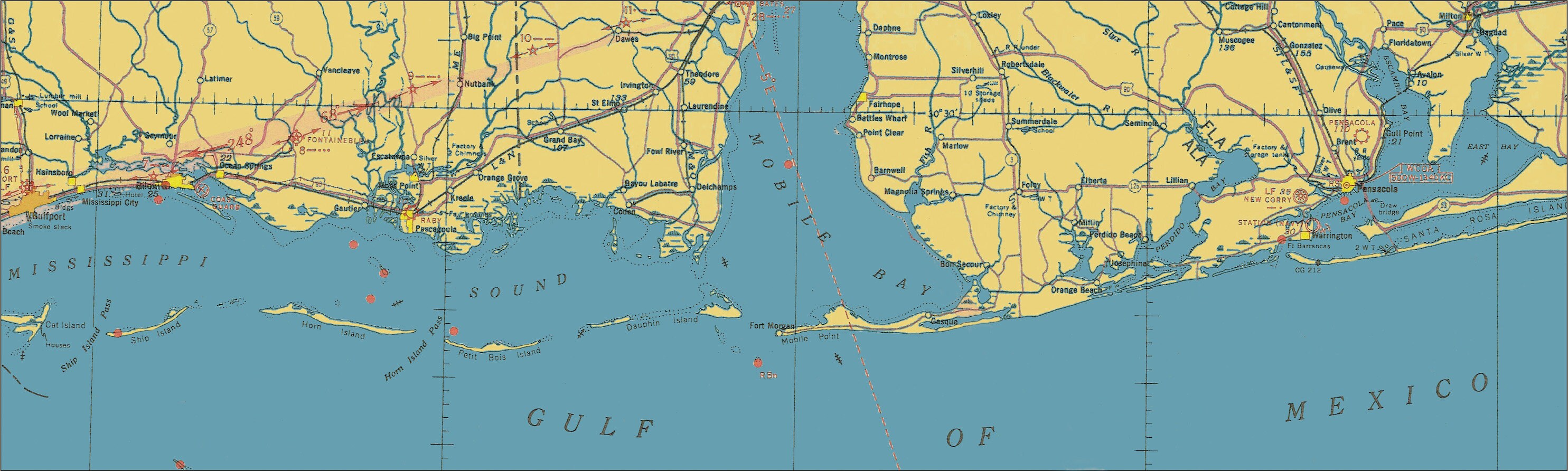 Gulf Shores - Alabama - Water Color Map - Nautical Chart Print