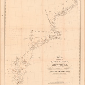 Mapa de faros y barcos faro: de Maine a Virginia, 1948