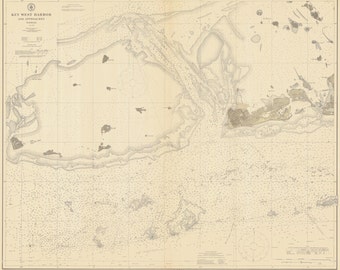 Key West & Approaches Historical Map 1911 - Nautical Chart Print