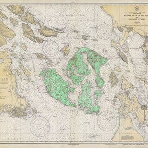 San Juan Islands Karte - 1933 (Grün) - Seekarte Druck