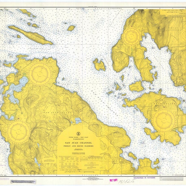San Juan Islands Map - Friday and Roche Harbors - 1974 - Nautical Chart Print