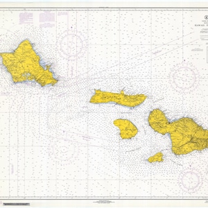 Hawaiian Islands Map - Hawaii to Oahu Historical Map 1969 - Nautical Chart Print
