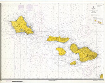 ビンテージ ハワイ諸島地図、4 枚セット、レイ ランターマン作、1962