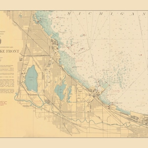 Mapa de la costa sur del lago Chicago, 1939: impresión de cartas náuticas