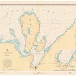 Grand Island Map - Michigan - Lake Superior 1940 - Nautical Chart Print