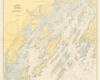Mapa da Baía de Casco, Maine, 1945 - Impressão de Carta Náutica