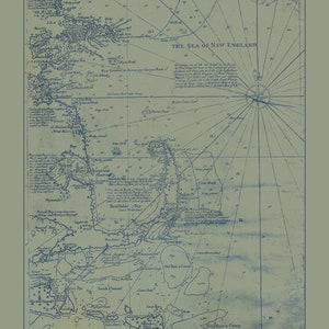 Sea of New England - Cape Cod Karte 1734 (Blau) - Seekarte Print