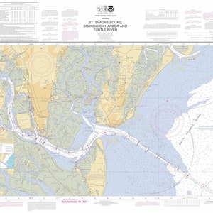 May include: A nautical chart of St. Simons Sound, Brunswick Harbor, and Turtle River in Georgia. The chart shows the waterways and surrounding land, with depth soundings in feet. The chart is marked with the title "St. Simons Sound, Brunswick Harbor and Turtle River" and the number "11506".