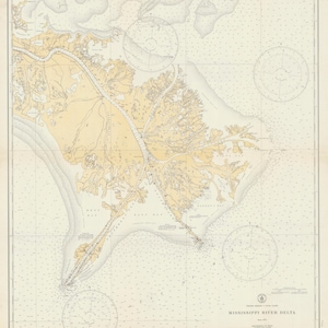 Mapa del delta del río Mississippi - Carta histórica de Luisiana 1934 - Impresión de la carta náutica