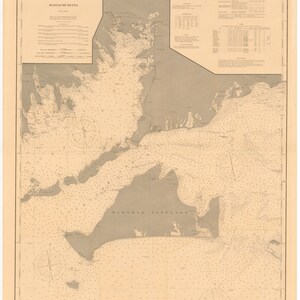 Buzzards Bay & Martha&#39;s Vineyard Map - 1896 - Nautical Chart Print