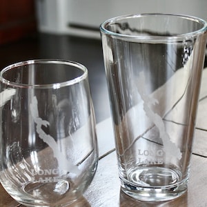 Long Lake, MAINE Map Engraved Glasses