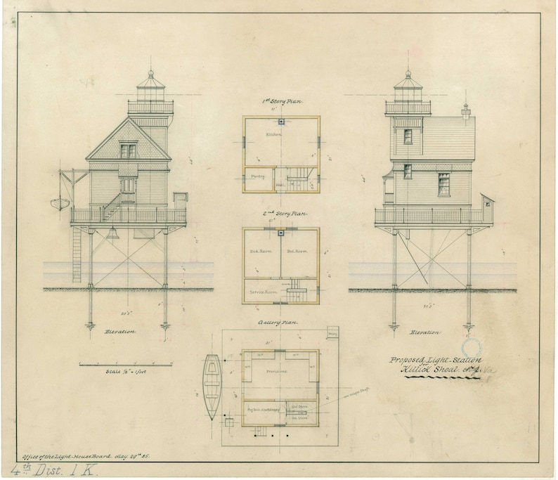 Killick Shoal Lighthouse Plan (VA) - 1885 - Etsy