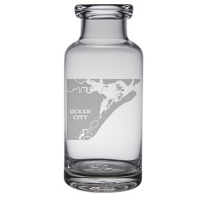 Ocean City Map Engraved Glass Carafe