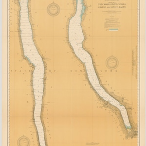 Cayuga and Seneca Lakes Map 1917 - Nautical Chart Print