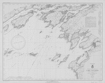 Lake Ontario - East End - historische kaart Kingston naar Sandhurst 1940 (zwart-wit) - nautische kaart afdrukken