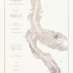 Columbia River - Fales Landung nach Portland 1888 - Segelkarte Druck