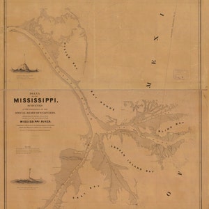 Mapa del delta del río Misisipi - 1838 - Impresión de cartas náuticas