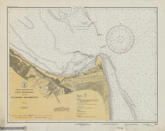 Cape Henlopen and the Delaware Breakwater Map 1933 - Nautical Chart Print