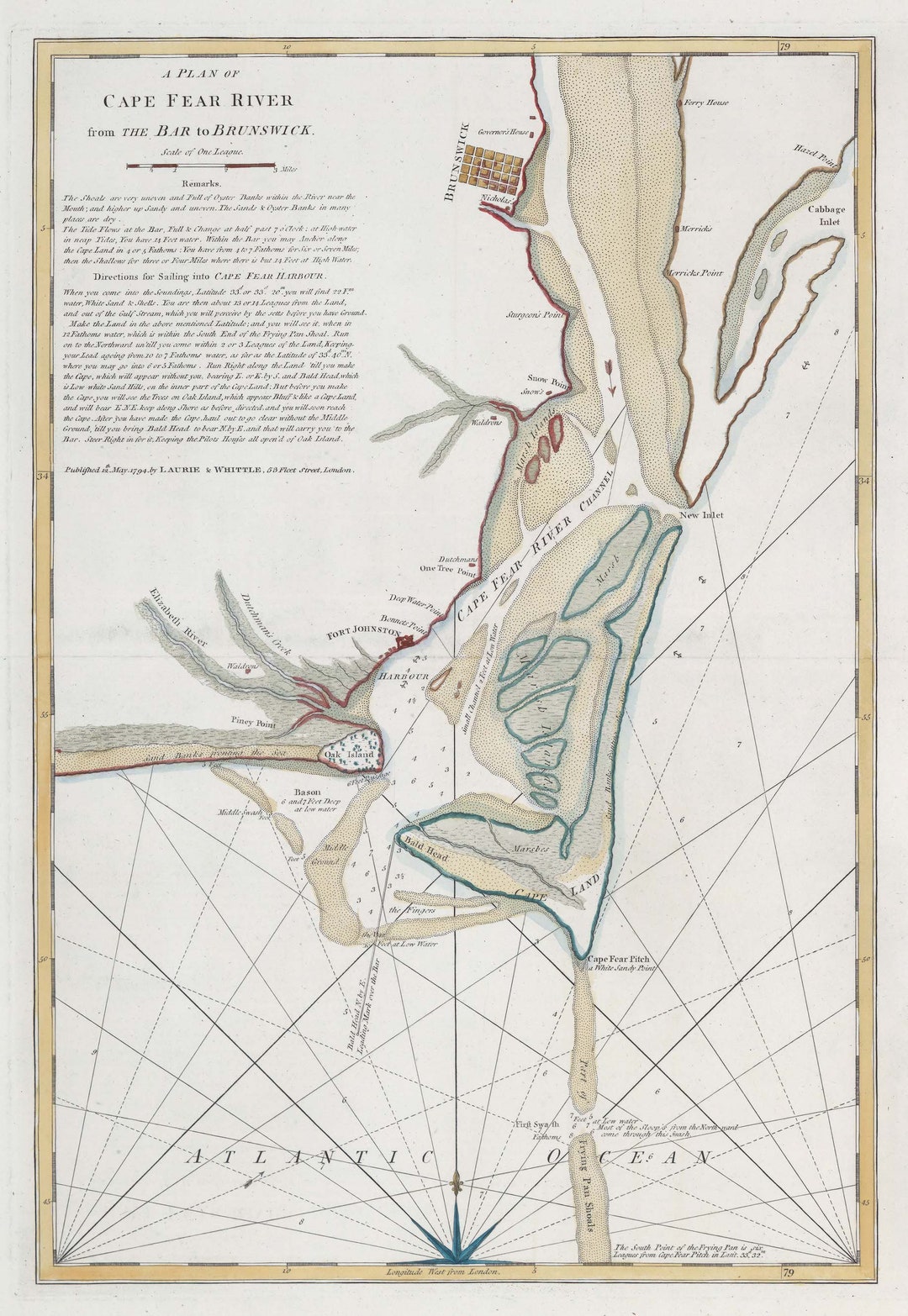 A Plan of Cape Fear River - Bar to Brunswick Map - Etsy