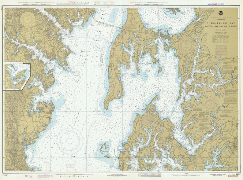 Chesapeake Bay Map Print: Eastern Bay & South River, 1978 Nautical ...