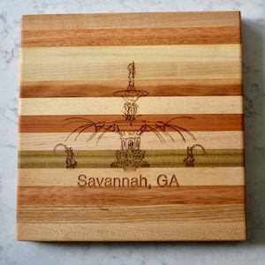 Forsyth Park Fountain, Savannah, GA - Engraved Wooden Serving Board & Bar Board