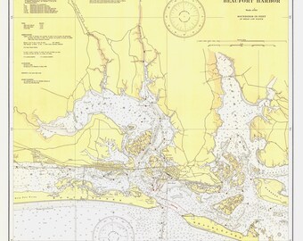Mapa histórico do porto de Beaufort, Carolina do Norte, 1936 - Impressão de carta náutica