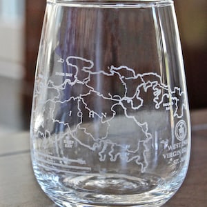 St. John Map Glasses (USVI) - Line Design - Laser Engraved