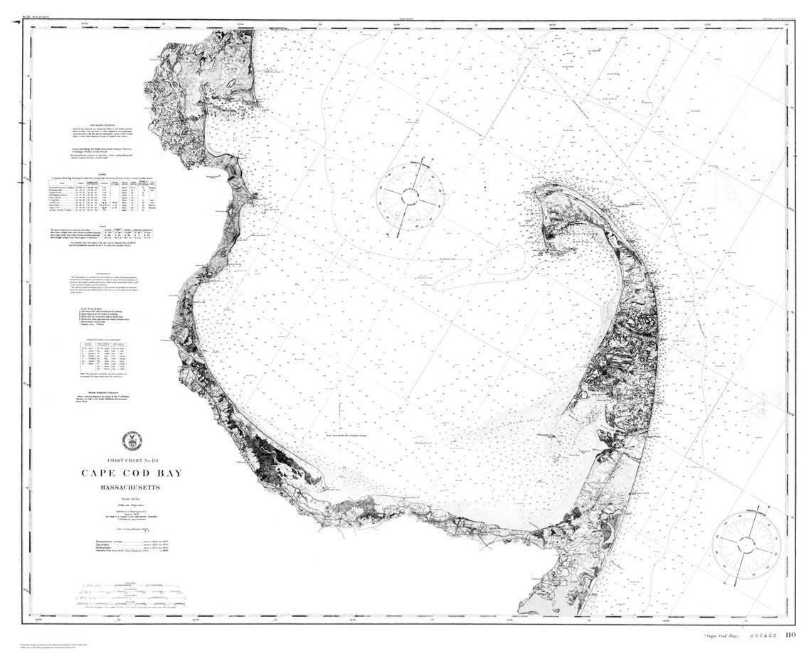 Cape Cod Bay Map 1906 - Nautical Chart Print - Etsy