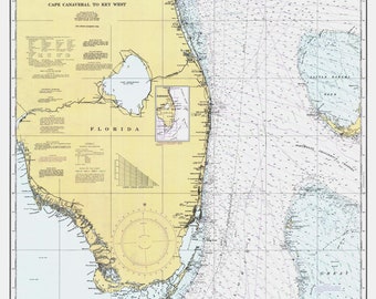 Carte de Cap Canaveral à Key West - 1990 - Impression de carte marine