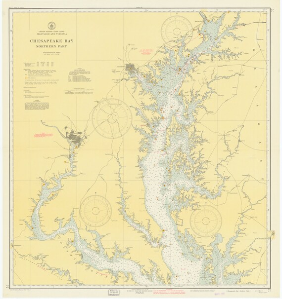 Original Chesapeake Bay Chart - Nautical Art Print Map