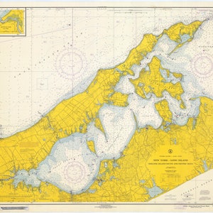 Shelter Island Sound Map & Peconic Bay Map - Long Island 1967 - Seekarte Druck